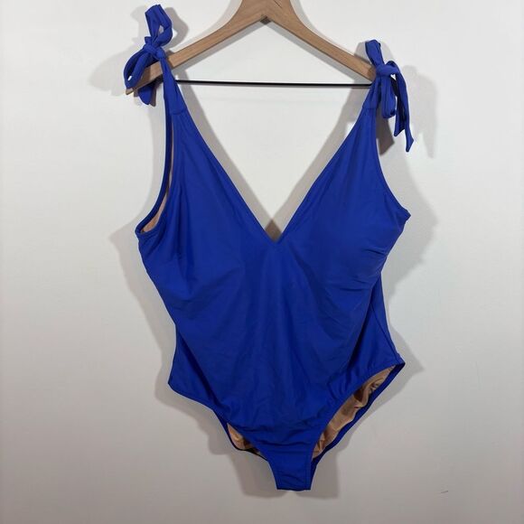 J. CREW BRILLIANT BLUE TIE SHOULDER ONE PIECE SWIMSUIT Size 2X BR591 - Picture 4 of 14